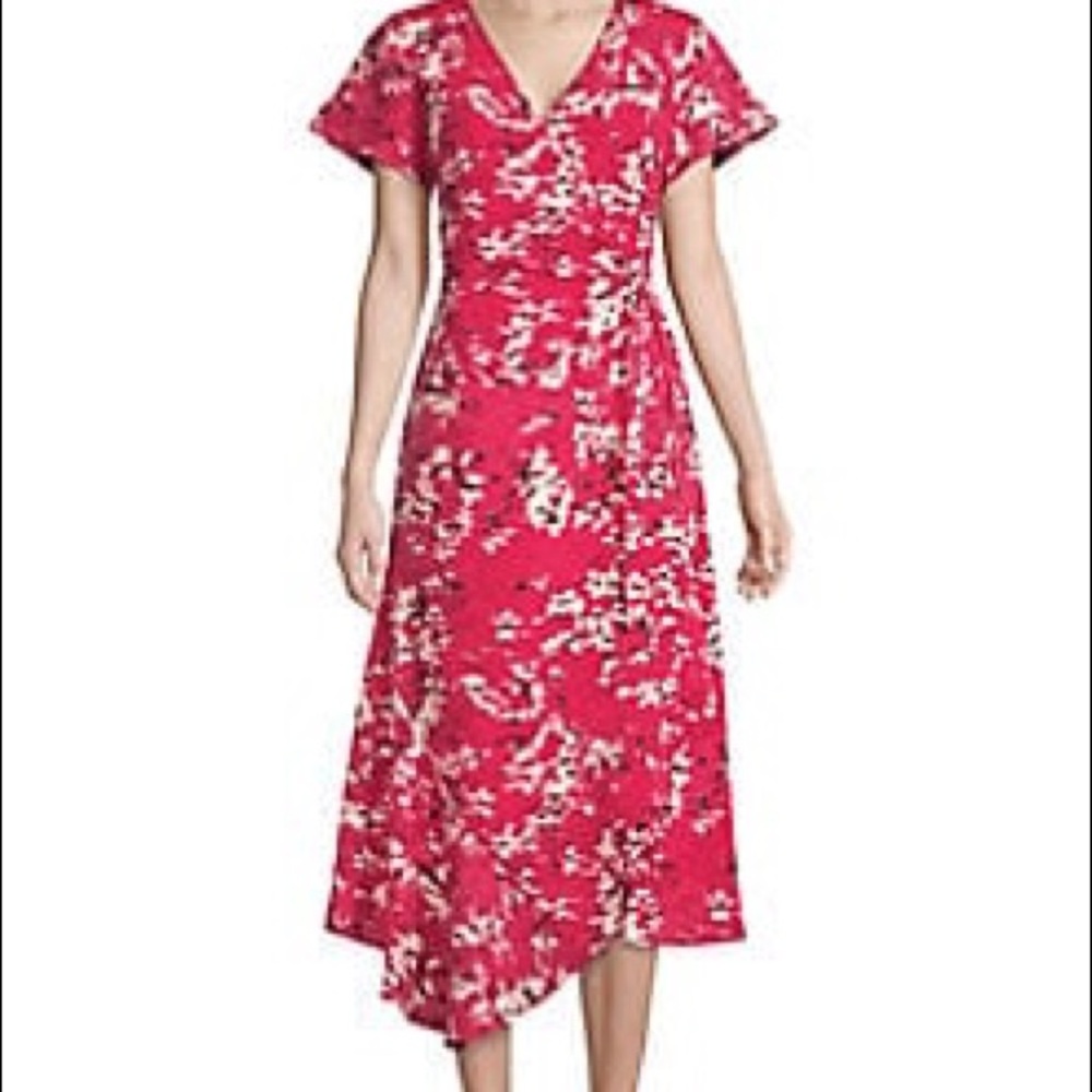 Like new H by halston red blossom wrap dress